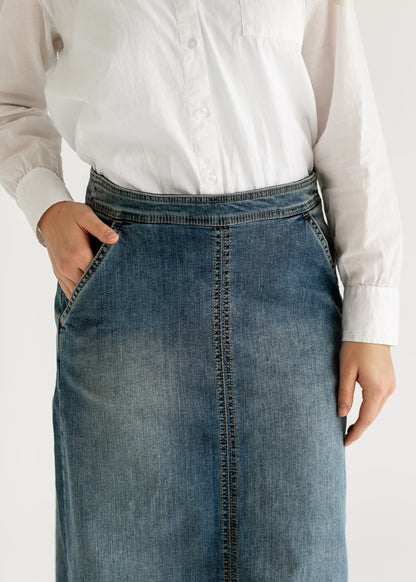 Side Zip A-line Denim Maxi Skirt - FINAL SALE
