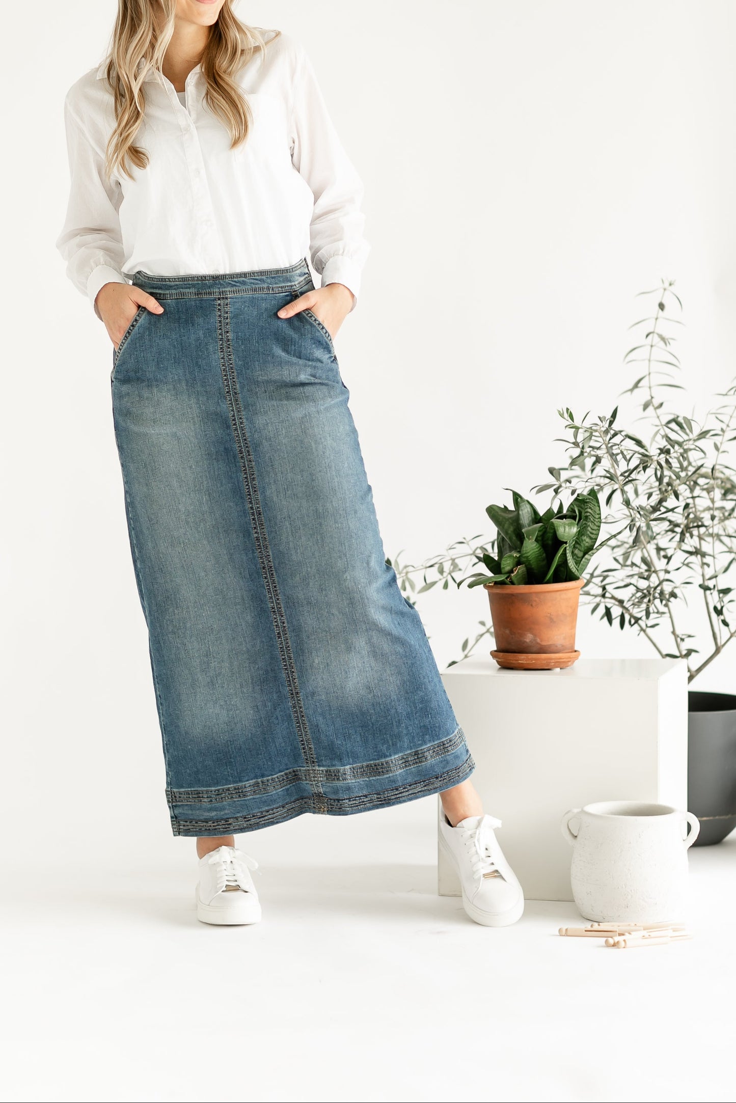 Side Zip A-line Denim Maxi Skirt - FINAL SALE